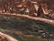 Leo Gestel A village along a river oil